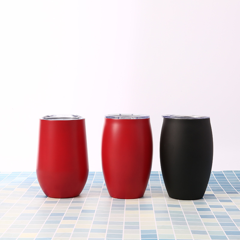 Copa de cáscara de huevo taza de vacío 304 taza de agua de acero inoxidable con tapa en forma de U copa de vino tinto de doble capa taza de cerveza de vacío fábrica al por mayor