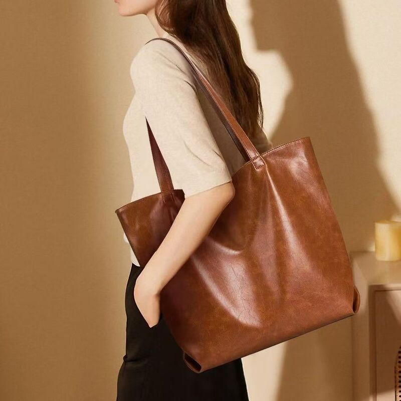 Cross-Border Retro French Women's Handbag Soft Leather Shoulder Bag Extra Large Capacity Women's Bag Tote Bag Pu Handbag