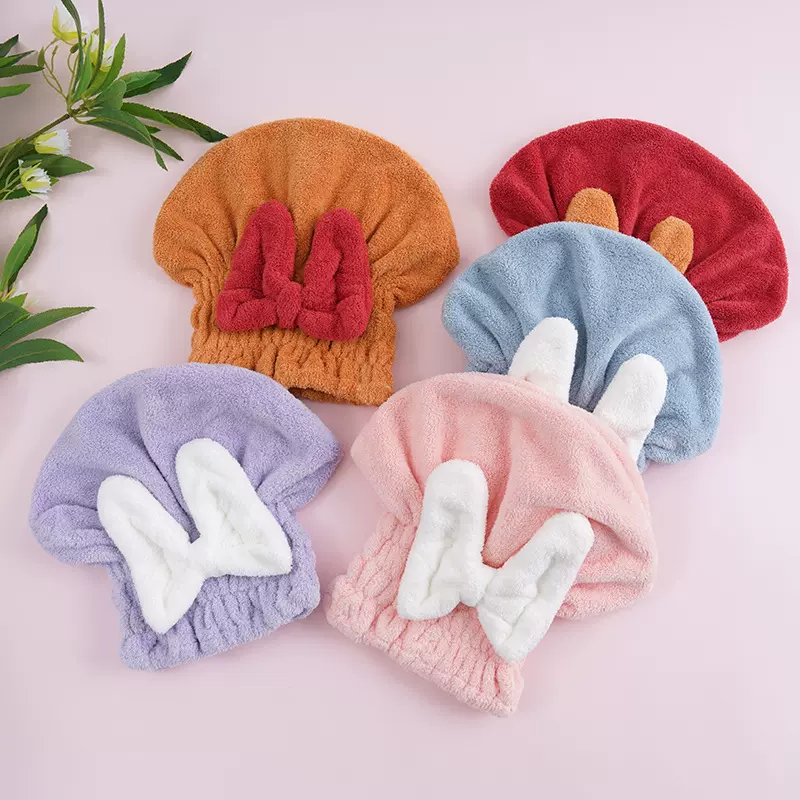 珊瑚绒大蝴蝶结干发帽加厚吸水速干帽儿童擦头发包头巾干发巾批发