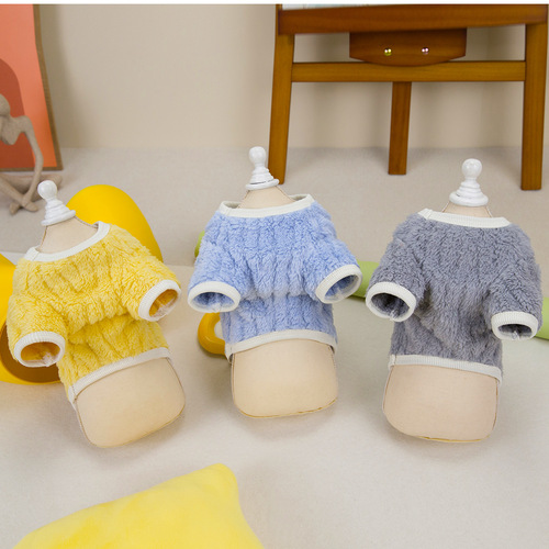 Pet clothing manufacturers supply autumn and winter thickened dog clothing Teddy Pomeranian corrugated velvet embroidered two-leg fleece jacket