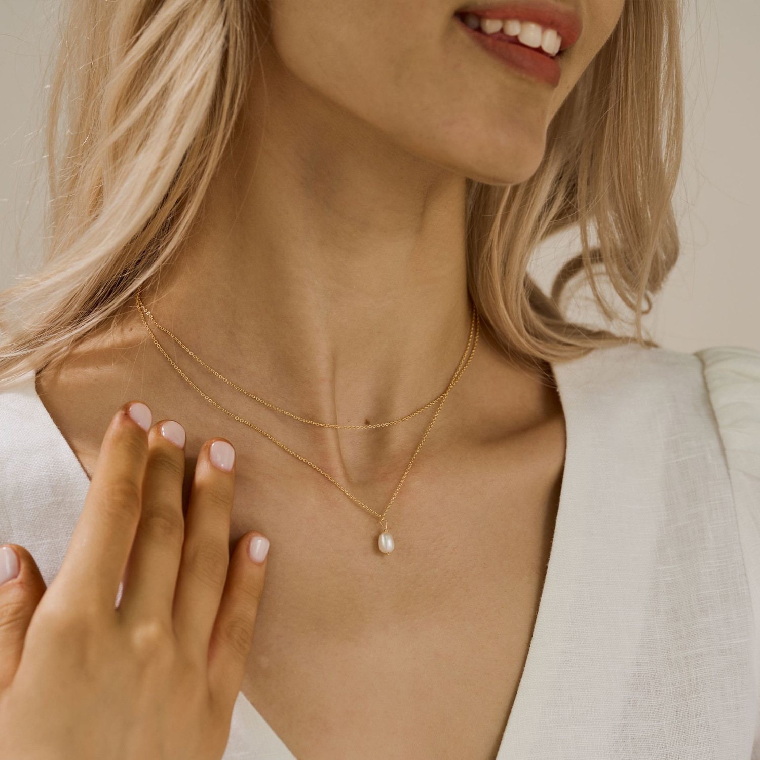 Collier Double Couche En Perles D Eau Douce Et Acier Inoxydable_voghion.com