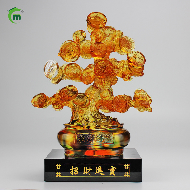Fengming Ancient Method Coloured Glaze Lucky Tree Ornaments Office Decoration Opening Gift High-grade Crystal Crafts Money Tree