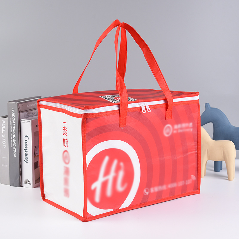批发冷藏外卖手提保温袋定 制印花无纺布保温包 野餐冰包袋便当包