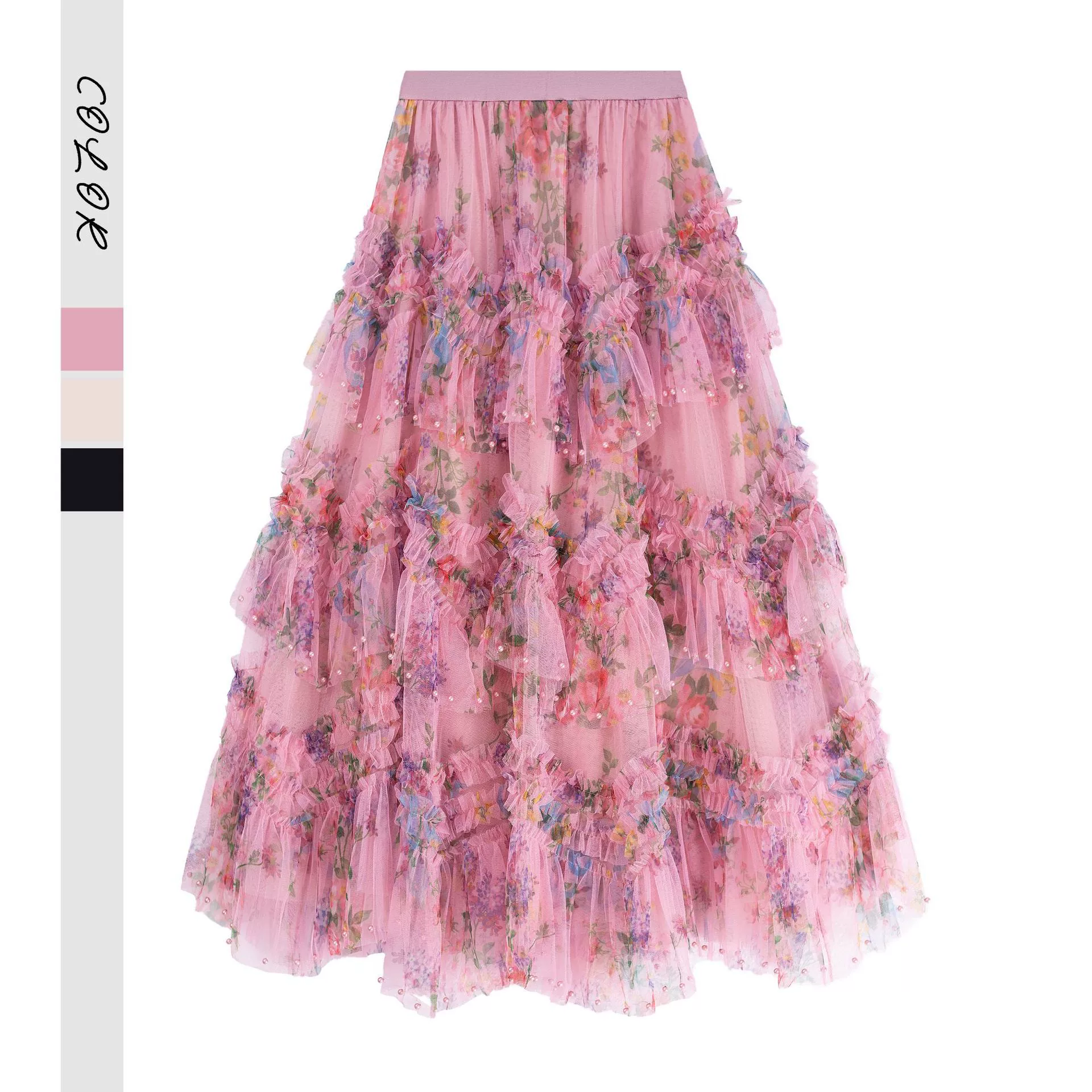 Нерегулярная юбка-юбка из цветной сетки