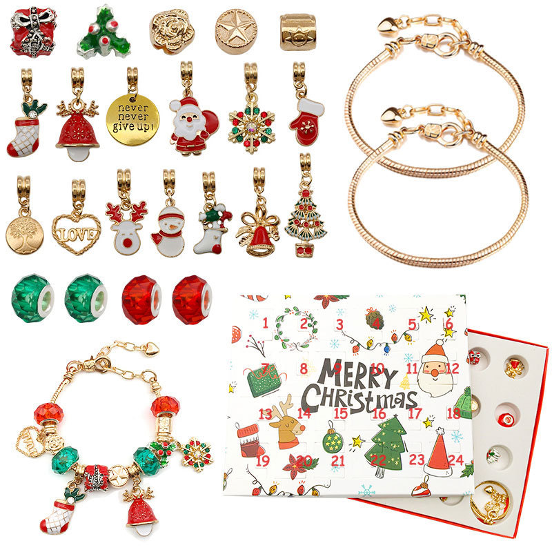 Golden Set of 24 Countdown Advent Calendar Surprise Blind Boxes DIY Creative Bracelet Accessories Christmas Gifts