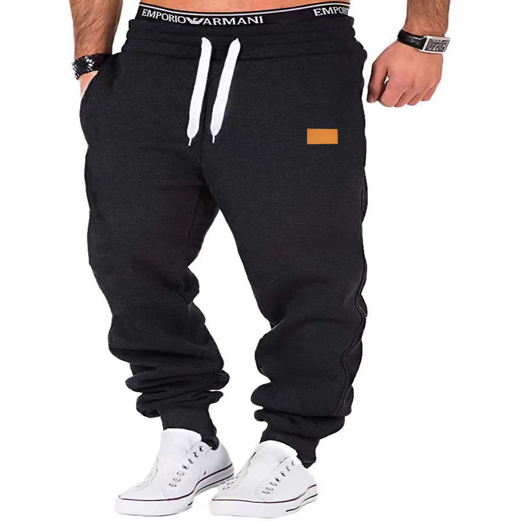 亚马逊2023款欧美男休闲运动长裤松紧腰带卫裤皮标缝制