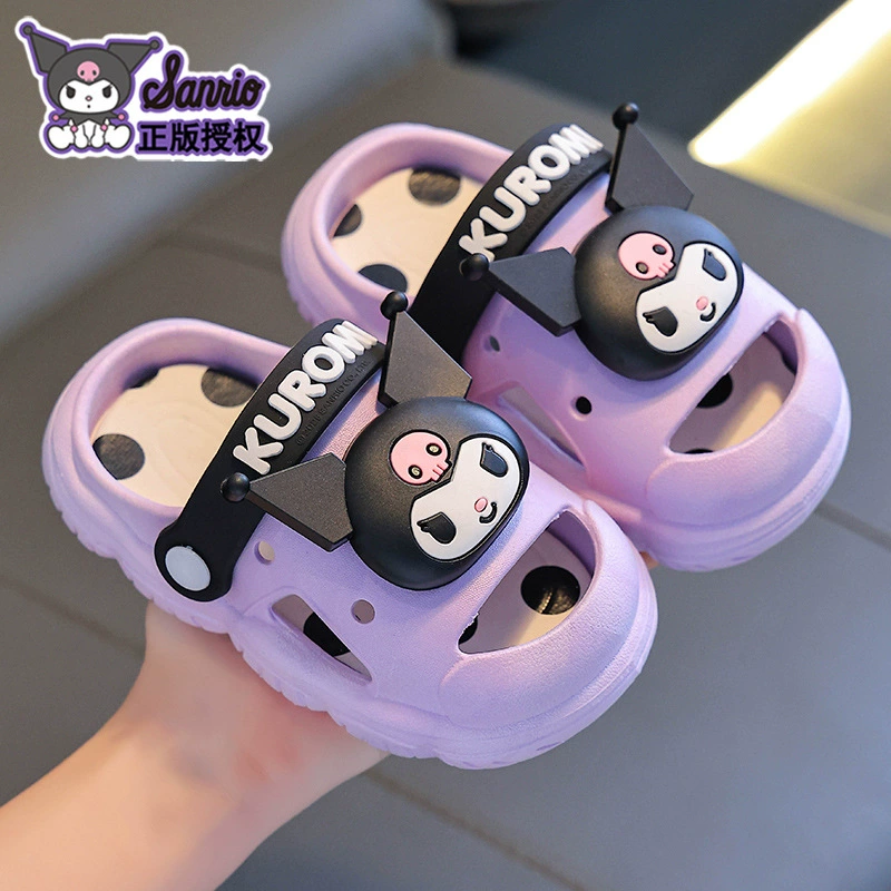 Детские летние сандалии Kuromi для мальчиков и девочек, нескользящие, закрытые, дышащие, от Sanrio.