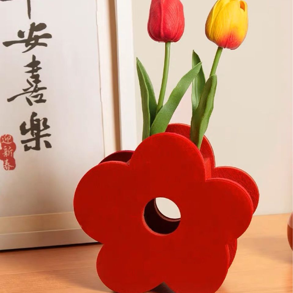 小红书立体喜字摆件网红喜字花瓶装饰加厚无纺布植绒布桌面喜瓶