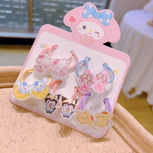 Cartoon set of 5 pairs of small hair ties, children's hair accessories, acrylic baby hair-free rubber bands, cute Kuromi headwear