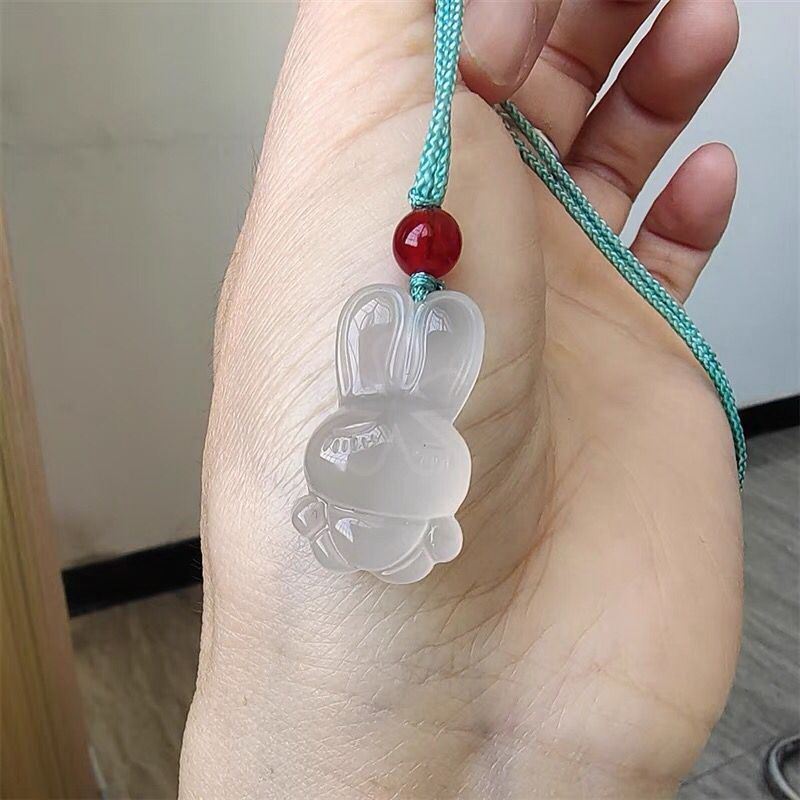 智贝详情图_10白玉髓大耳朵小兔子吊坠玛瑙玉石生肖玉兔可爱钥