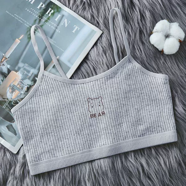 White background bear double layer sling pure cotton [grey]