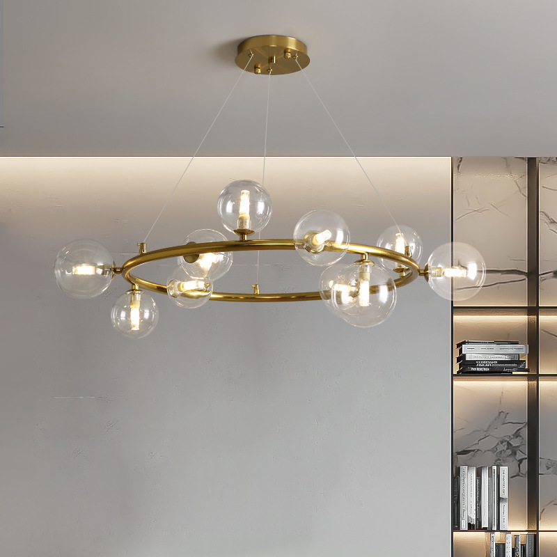 客厅吊灯简约现代别墅金色圆环形魔豆灯大厅餐厅卧室北欧轻奢灯具