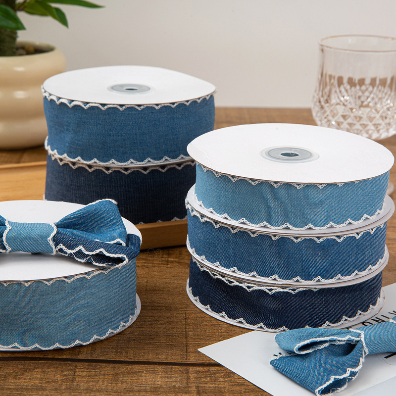 Discount Wavy Edge Hook Edge Pure Color Denim Webbing Double-Sided Edge-Locking Denim Belt Bow Hairpin Hair Accessories Accessories