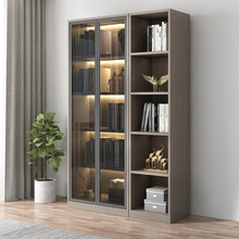 实木书柜书架现代简约玻璃门储物柜置物架自由组合落地书橱展示柜