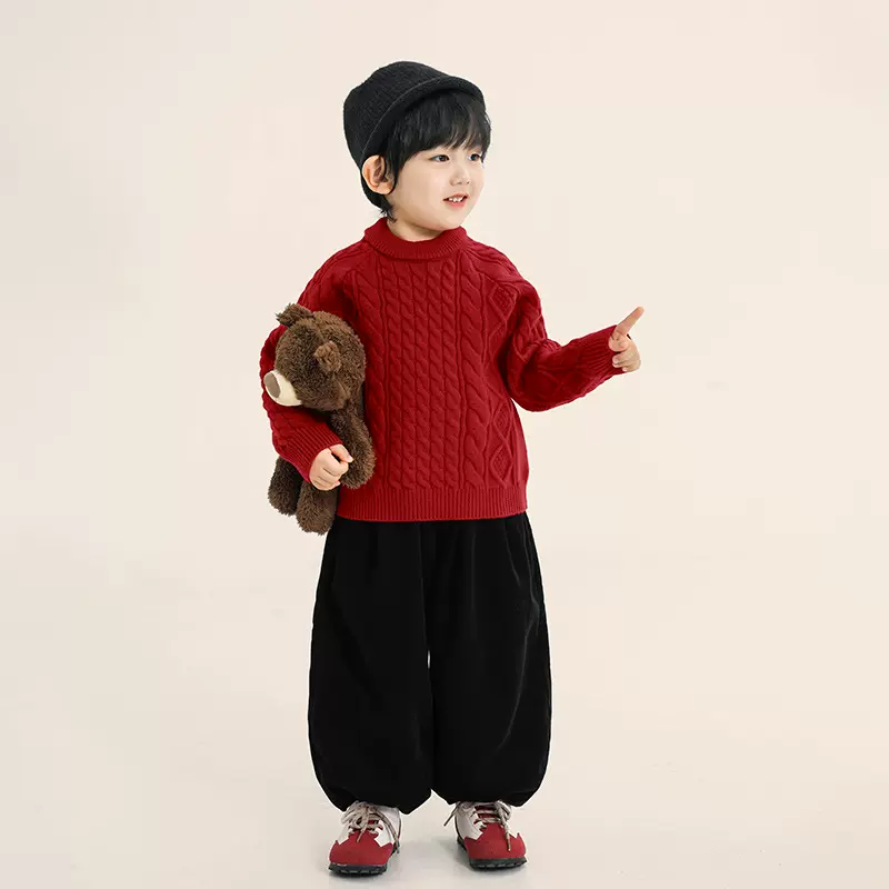 畅果服饰男童毛衣冬季儿童加厚喜庆红色毛线衣中小童过年拜年服