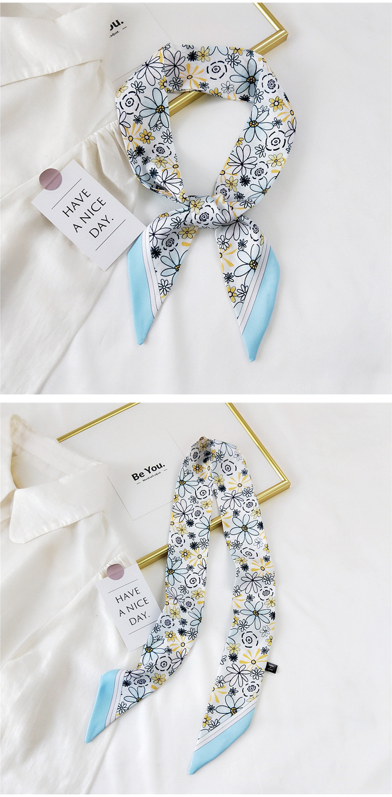 30g Weight Silk Scarf Classification Travel Occasion Unisex Gender Sweet Style Khaki, Grey, Pink, Purple, Red, Green, Blue, Black Color Fashion Streamer Printing Bow Silk Scarf Wholesale 11