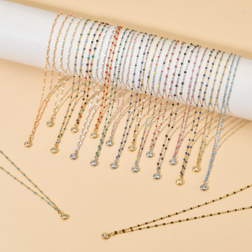 9g Weight 304 Stainless Steel, Seed Bead Pendant Material Rhinestones Inlay Material Pendant Necklace Classification 304 Stainless Steel Chain Material cable chain Chain Type 1 Piece Quantity Casual, Daily Occasion 304 Stainless Steel, Seed Bead Material Round Pattern All Seasons Season Women's Gender Enamel, Plating, Inlay Design Simple Style Style Wholesale Jewelry Simple Style Round 304 Stainless Steel Seed Bead Rhinestones Enamel Plating Inlay Pendant Necklace Cable Chain 21