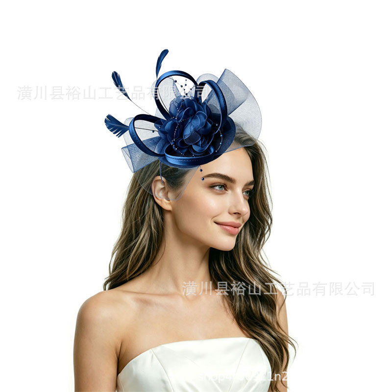 Amazon Matching Hair Flower Net Feather Hair Accessory Hat Hairpin Bride Retro Women's Small Hat Autumn Party