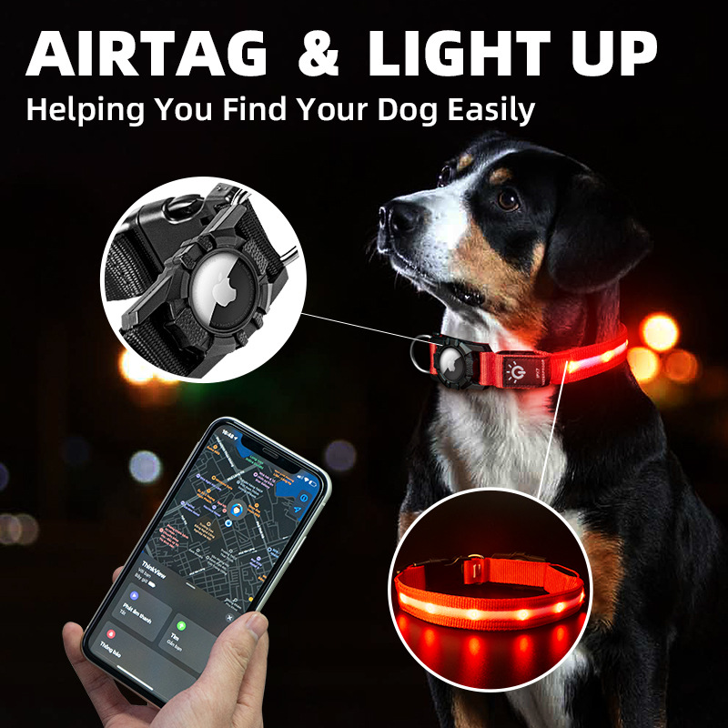 热销airtag保护套定位追踪器套防水LED宠物发光项圈保护套USB充电