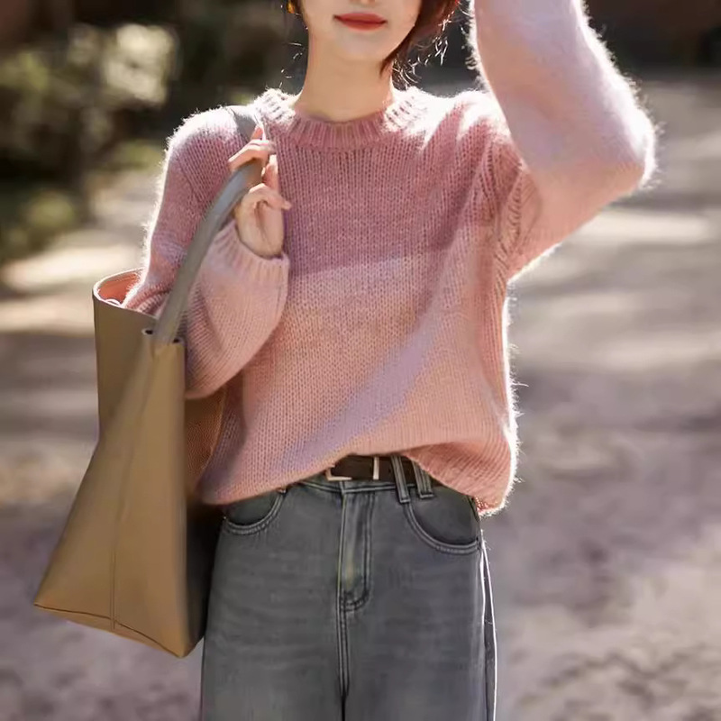 Autumn 2024 New High-end Loose Lazy Style Sweater Women's Retro Knitted Shirt Korean-style Wear Women's Top