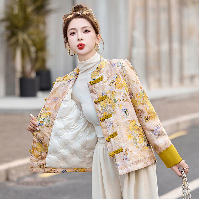 New Chinese Style National Style Coat Winter New Vintage Printed Truckle Tang Suit Women's Down Jacket Coat YX861192