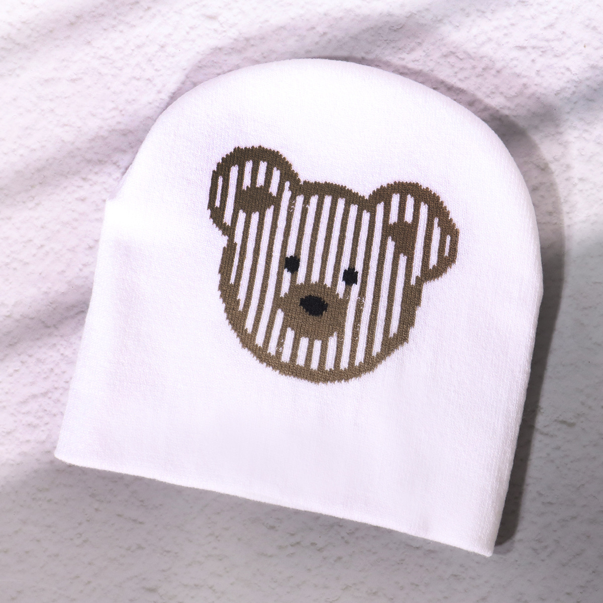 Unisex Bear pattern knitted hat for men and women, headgear ear protection cute fashion all matching woolen hat popular cold hat_voghion.com