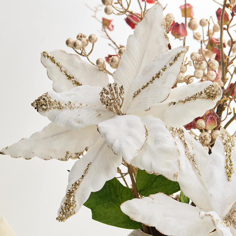Nuevas flores de Navidad blancas grandes transfronterizas decoraciones de Navidad flores simuladas festivas decoración de flores DIY
