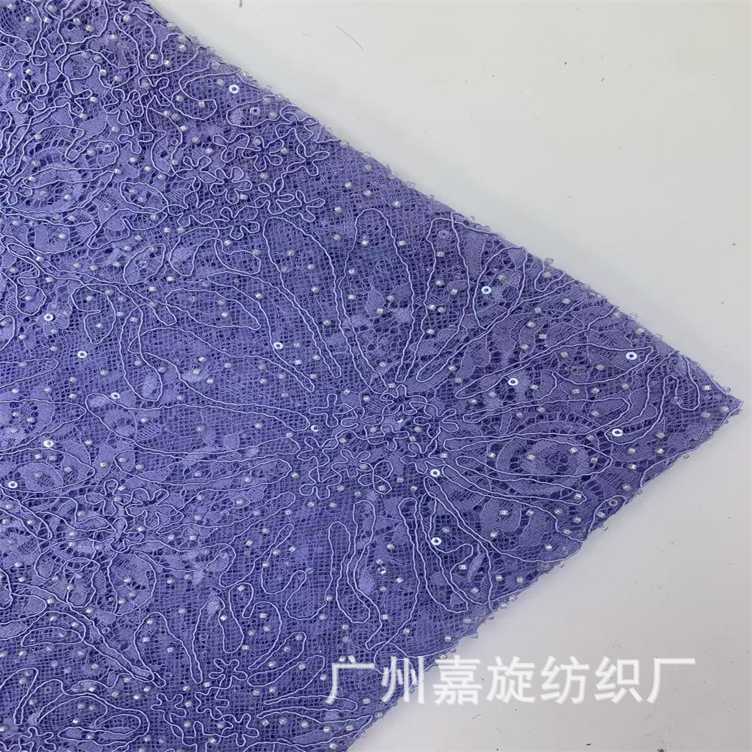 Cordón de hueso bordado de encaje tubo de cuentas bordado de sequinado camisa falda tela vestido francés cheongsam vestido tela