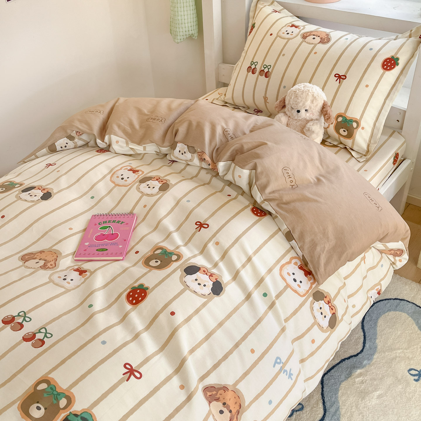 Juego de cama de dormitorio de estudiantes de tres piezas de algodón de algodón, funda de edredón, edredón, edredón, juego completo de núcleo