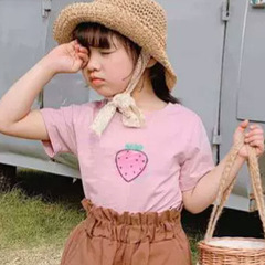 Summer New Cross-border E-commerce Supply Children's Apparel for Boys and Girls Strawberry Season Print Crew Neck Short Sleeve Cotton T-shirts