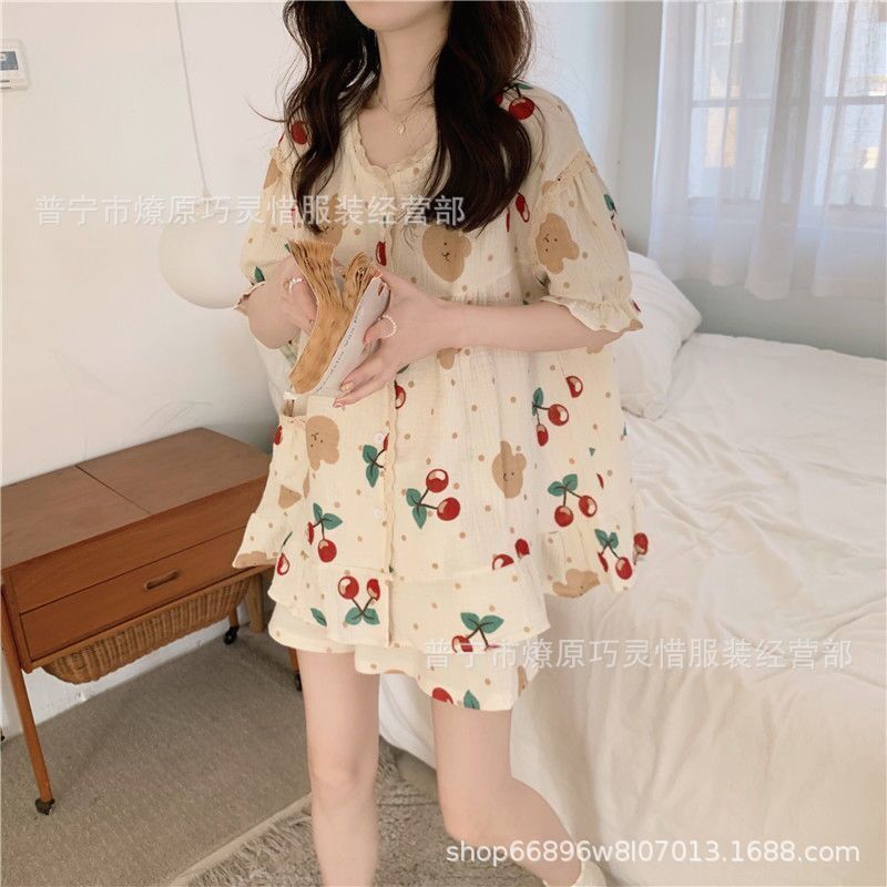 Princess Wind Pijamas verano 2024 nuevo estilo puro deseo de estilo medio largo in-hinge pijama ropa doméstica mujer
