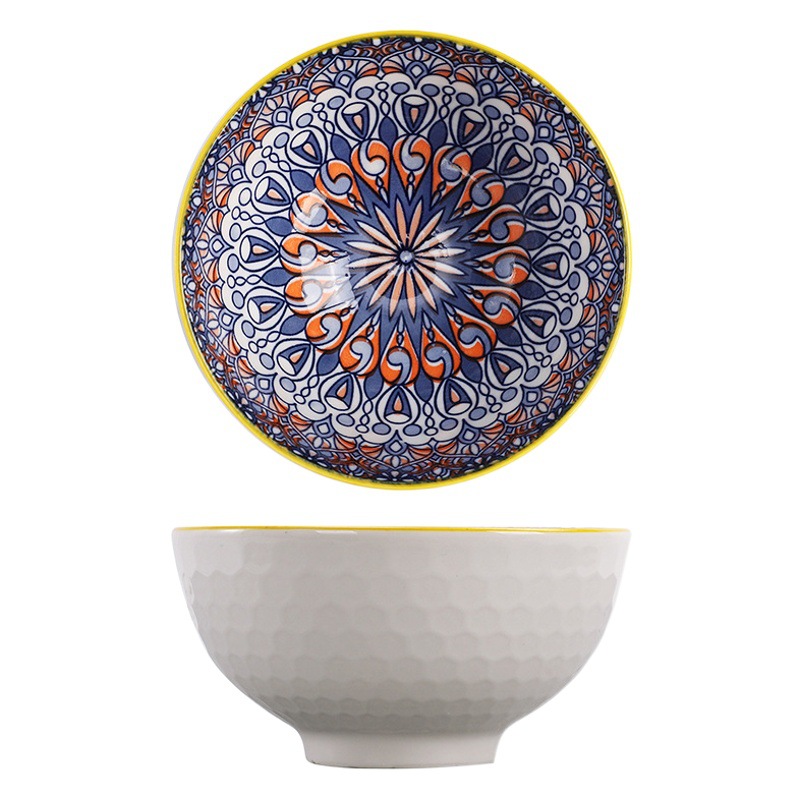 Regalo bohemio tazón de cerámica y palillos traje al por mayor tazón y plato traje hogar tazón de arroz vajilla conjunto tazón caja de regalo traje