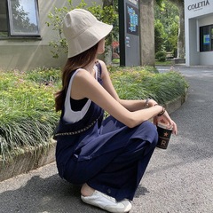 氷の糸のまっすぐな筒の背もたれのズボンの女性の夏の薄い金の垂れ下がった感のゆったりしているカジュアルな襟の広い足のガーターの連体のズボンの腰が高くて痩せています。