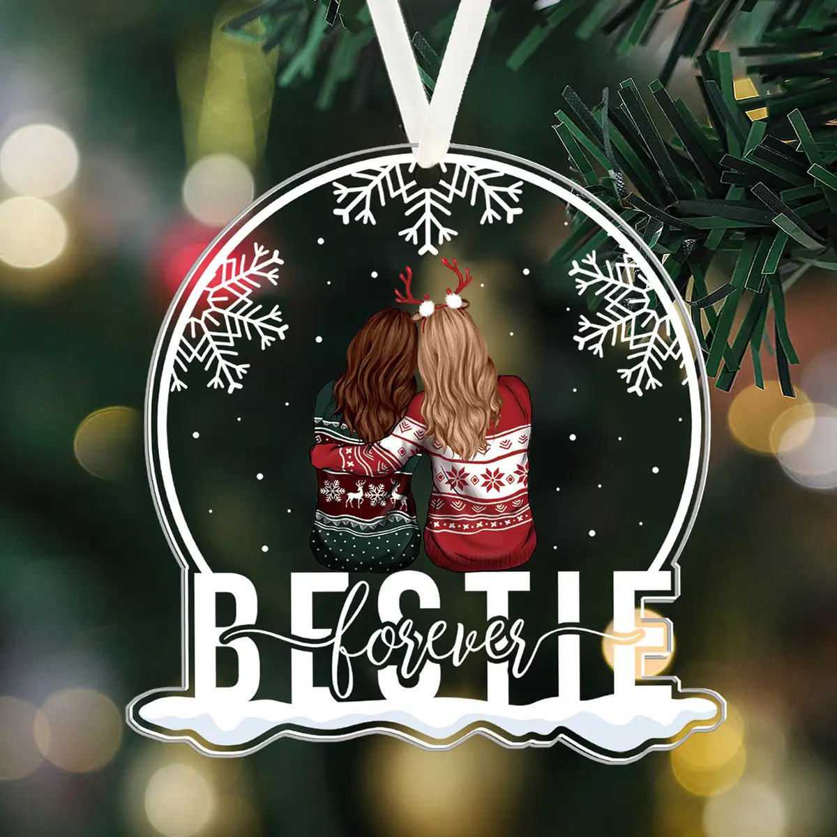 2D平面永远的好朋友雪花图案亚克力吊坠圣诞树节日装饰品