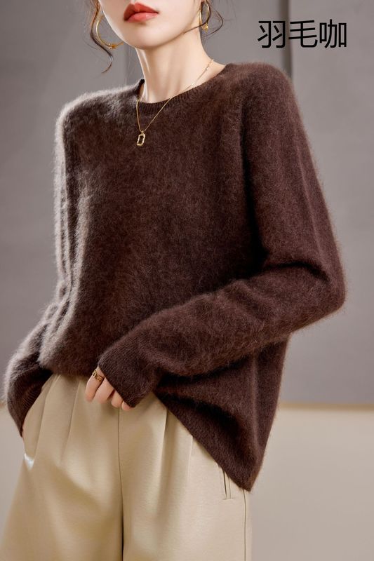 【起毛シリーズ】カシミヤ5% ウール95% ラウンドネック/Vネック シームレス起毛カシミヤセーター レディース セーター 25年新作|undefined