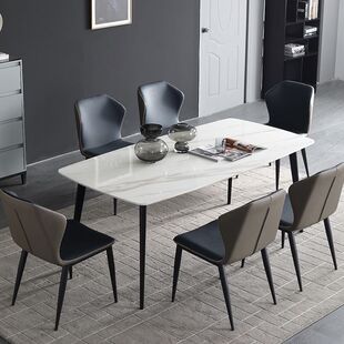 Slate Italian Dining Table for Home Small Apartment Dining Table Modern Simple Light Luxury Rectangular Bright Dining Table and Chair Combination