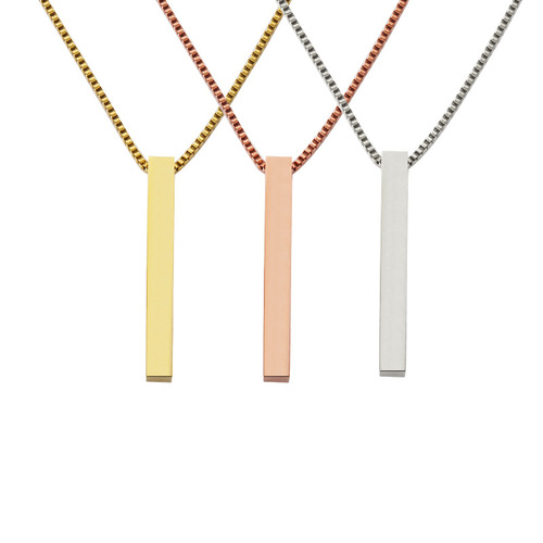 Foreign trade hot-selling personalized fashionable European and American style couple necklace stainless steel three-dimensional rod square column laser pendant