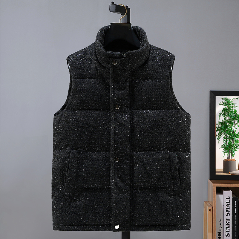 Gilet en coton et soie pour homme, gilet d'hiver tricoté à rayures argentées à paillettes, gilet chaud pour couple, même style_voghion.com