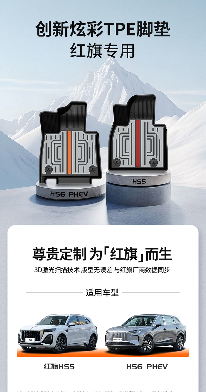 Suitable for Hongqi H6, HS3, HS5, HS6, PHEV, E-QM5, special colorful TPE car floor mats and trunk mat