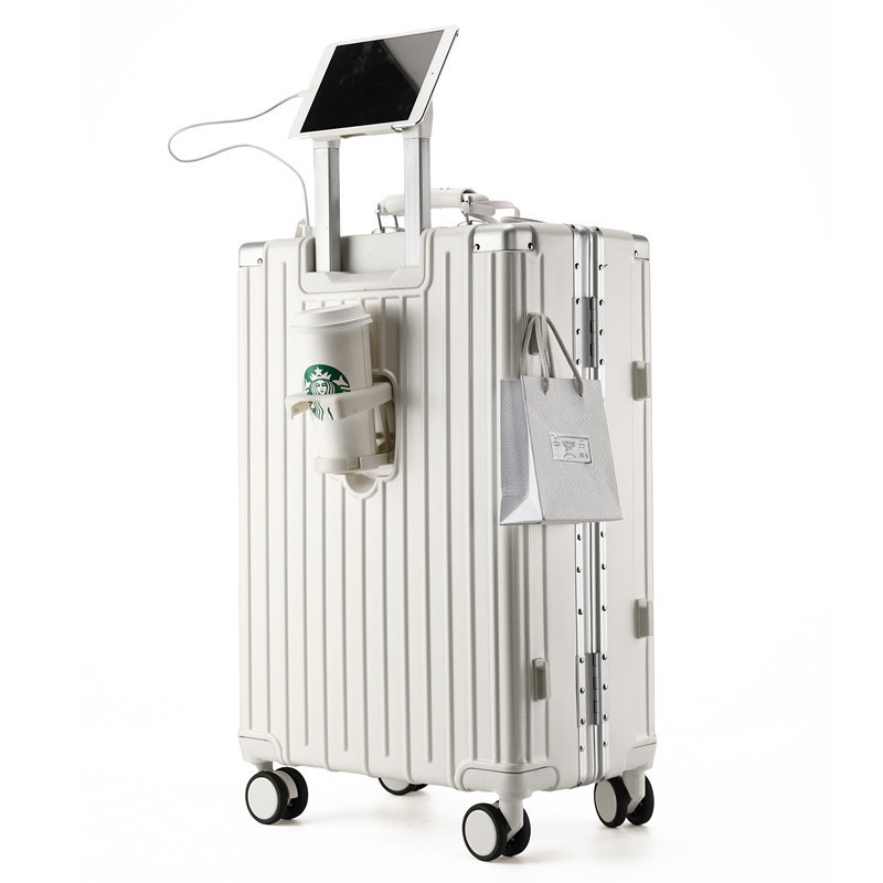 2025 nuevo maleta de gran capacidad rueda universal caja de tracción de color sólido porta de carga USB porta taza maleta de viaje