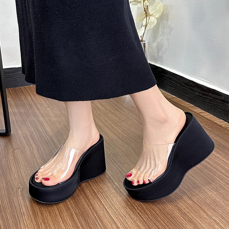 Transparent High-heeled Shoes Height Increase, Thick-soled Slip-on For Petite Women, New Women's Shoes, Crystal Wedge_vogvips.com
