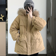 2023冬新款韩国东大门超大毛领羽绒服女中长款加厚工装白鸭绒外套