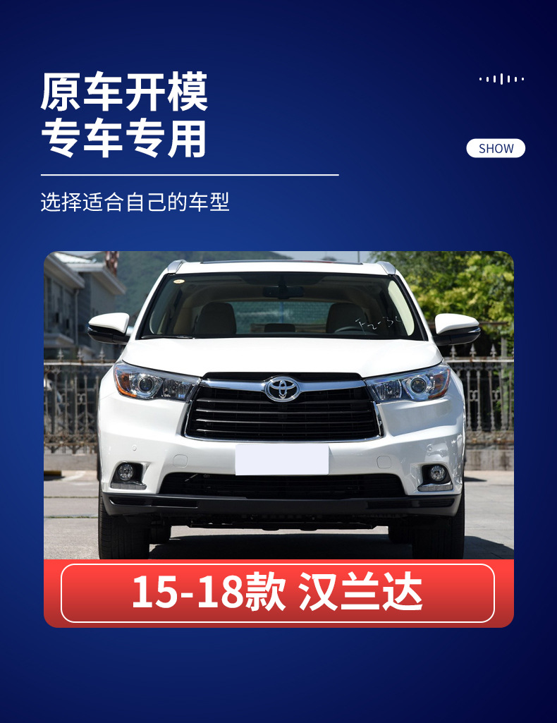 Suitable for 2015-2018 Highlander models: front and rear fender trim, rear door fender trim, and anti-scratch trim