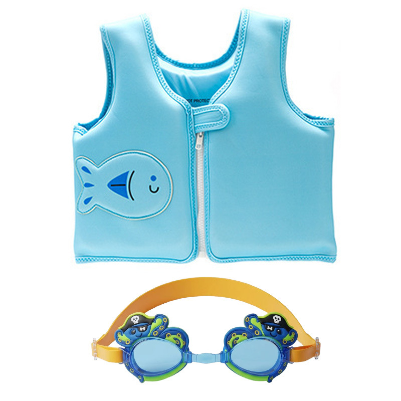 Chaleco flotante infantil de dibujos animados grueso chaleco de natación para niños combinación de gafas de natación pony image 11