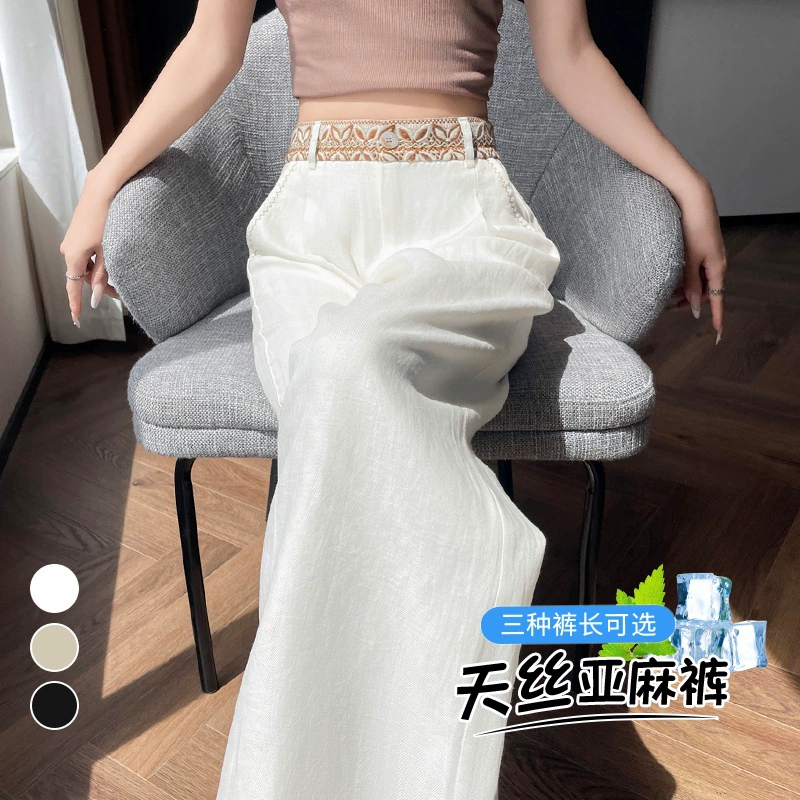 Реальный снимок летних брюк 2025 года из тенселя и льна, широкие, с высокой талией, из хлопка и льна, тонкие, повседневные, в пол, для женщин