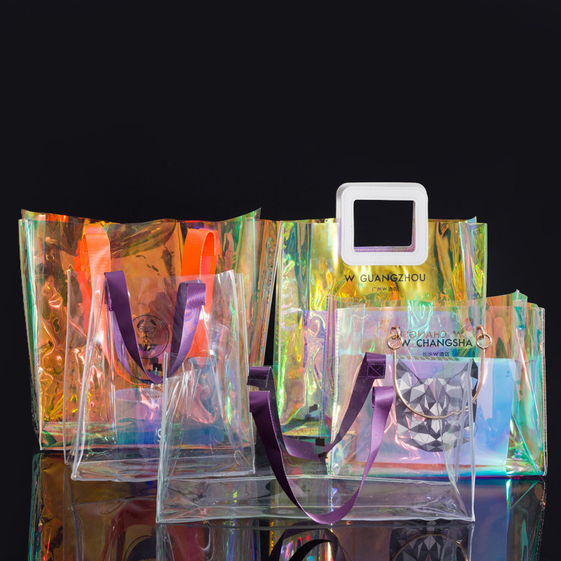 レーザー袋カスタムpvcプラスチック手提げ袋防水透明ギフト袋実用TPUカラフルゼリーバッグ|undefined