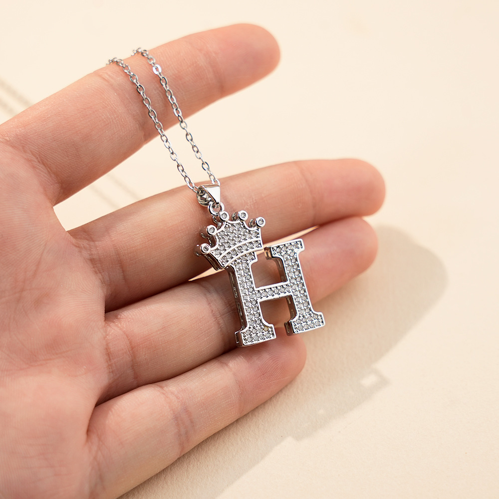 Stainless Steel Copper Simple Style Letter Crown Plating Inlay Zircon Pendant Necklace display picture 6