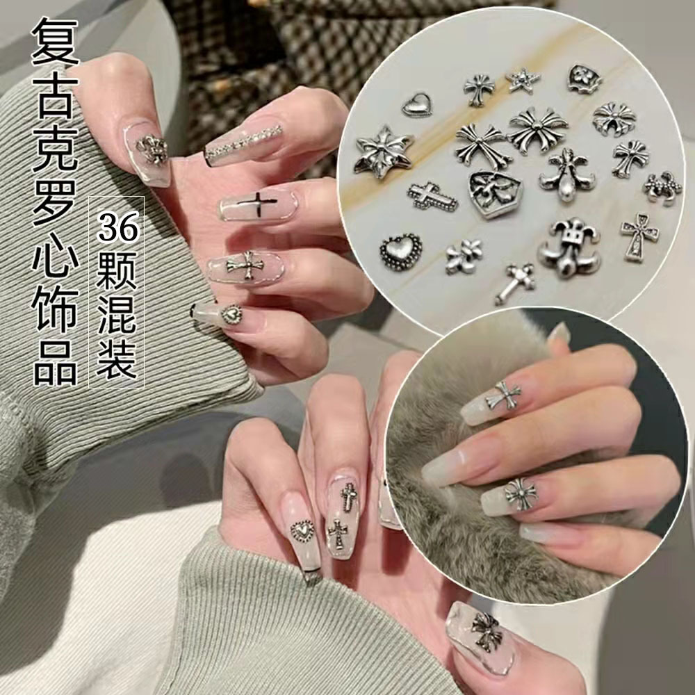 크로스 보더 네일 아트 크로스 쥬얼리 빈티지 크로와트 DIY 금속 크로스 스테레오 합금 네일 액세서리