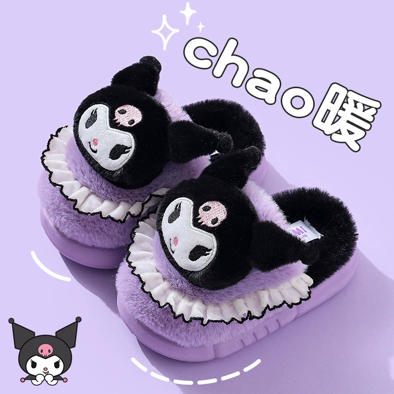 Sanrio зимние детские хлопчатобумажные тапочки для девочек тепло и плюшевые волосы дома