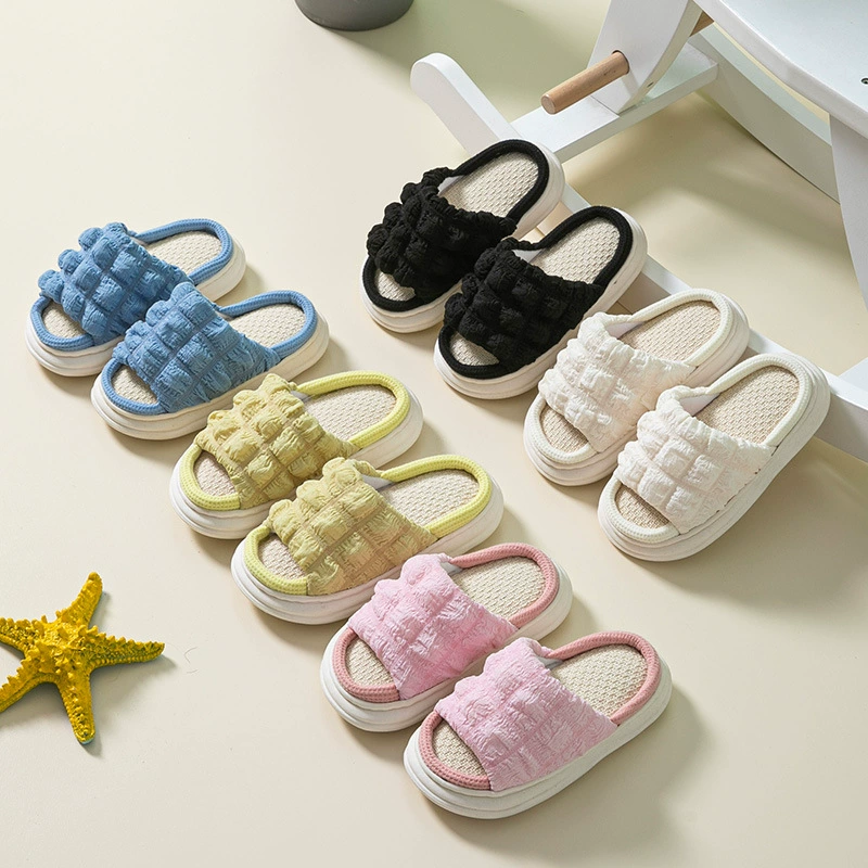 Домашние однотонные пуховые детские тапочки Four Seasons, домашние утолщенные тапочки для мальчиков и девочек, льняные тапочки